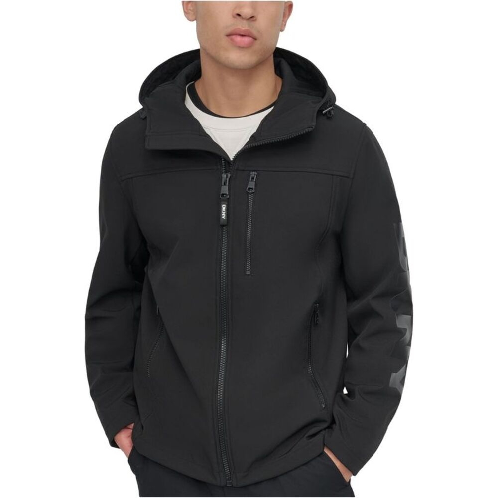 DKNY Mens Zip-Front Hooded Logo Windbreaker Jacket, NWT